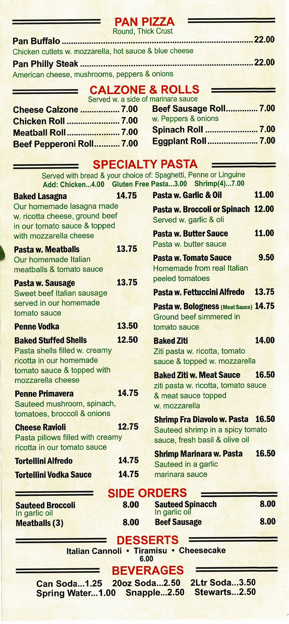 Bella Roma Menu